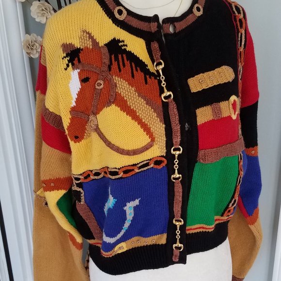 berek Sweaters - Rare Vintage Berek Horse cropped cardigan sweater